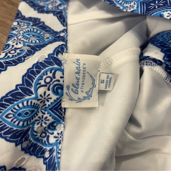 Mi Ami Matching Set Blouse Shorts Women’s S Blue White One Shoulder Cropped Boho - Picture 7 of 13